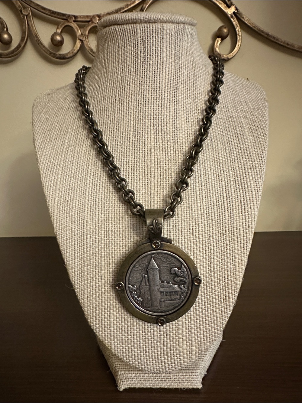 French Kande Great Wines Vintage Medallion Toggle Necklace